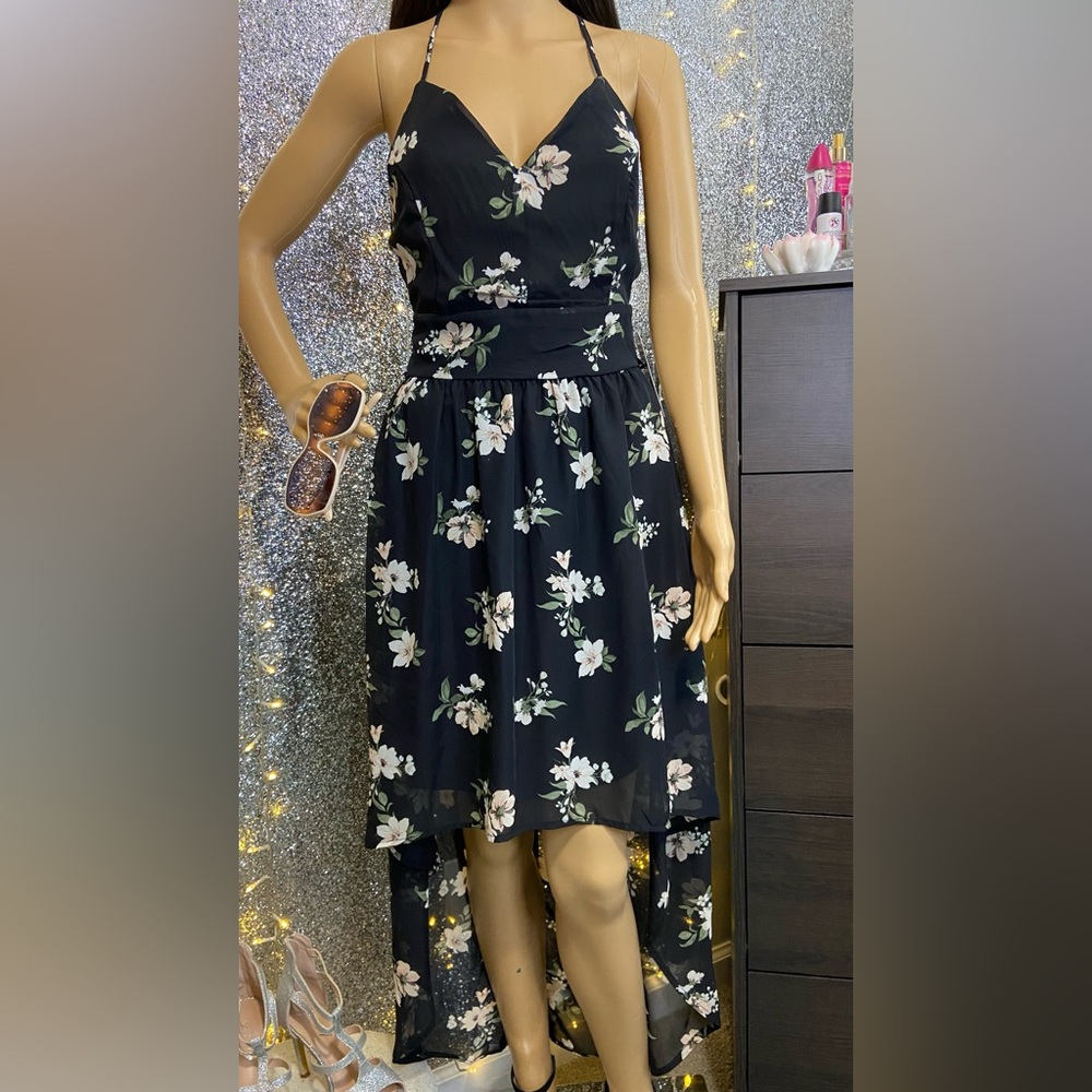 Black Floral High Low Dress